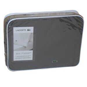 Lacoste 100% Cotton Percale Queen Sheet Set Dark Grey Crocodile Logo